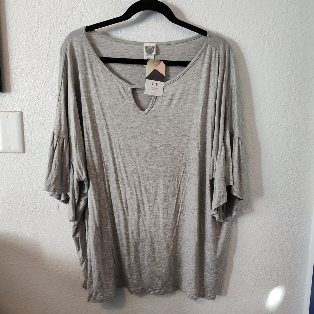 Plus Size Gray Top With Bell Sleeves